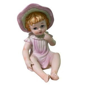 Vintage KPM Porcelain Baby Girl Toddler in Hat Figurine 7" x 5" Made in Japan